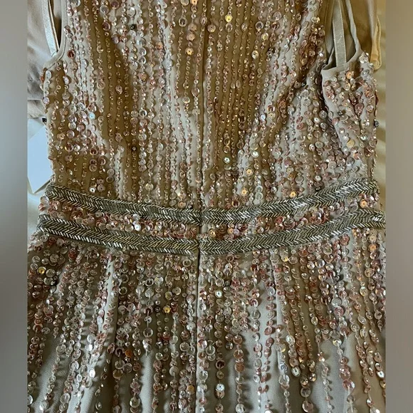 Mac Duggal Nude Sequined High Neck Sleeveless Column Maxi Gown NWT size2 - Picture 11 of 12
